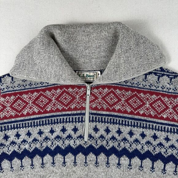 Vintage LL Bean Sweater Women’s Medium Fair Isle Collared 1/4 Zip - Picture 2 of 16